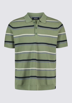 Bio Based Textile Innovation Winder Men's Short-Sleeve Striped Sweater Polo, Hedge Green - BM24622
