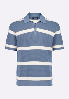 Trendy Layers Winder Men's Short-Sleeve Striped Sweater Polo, Mirage Blue - BM24549