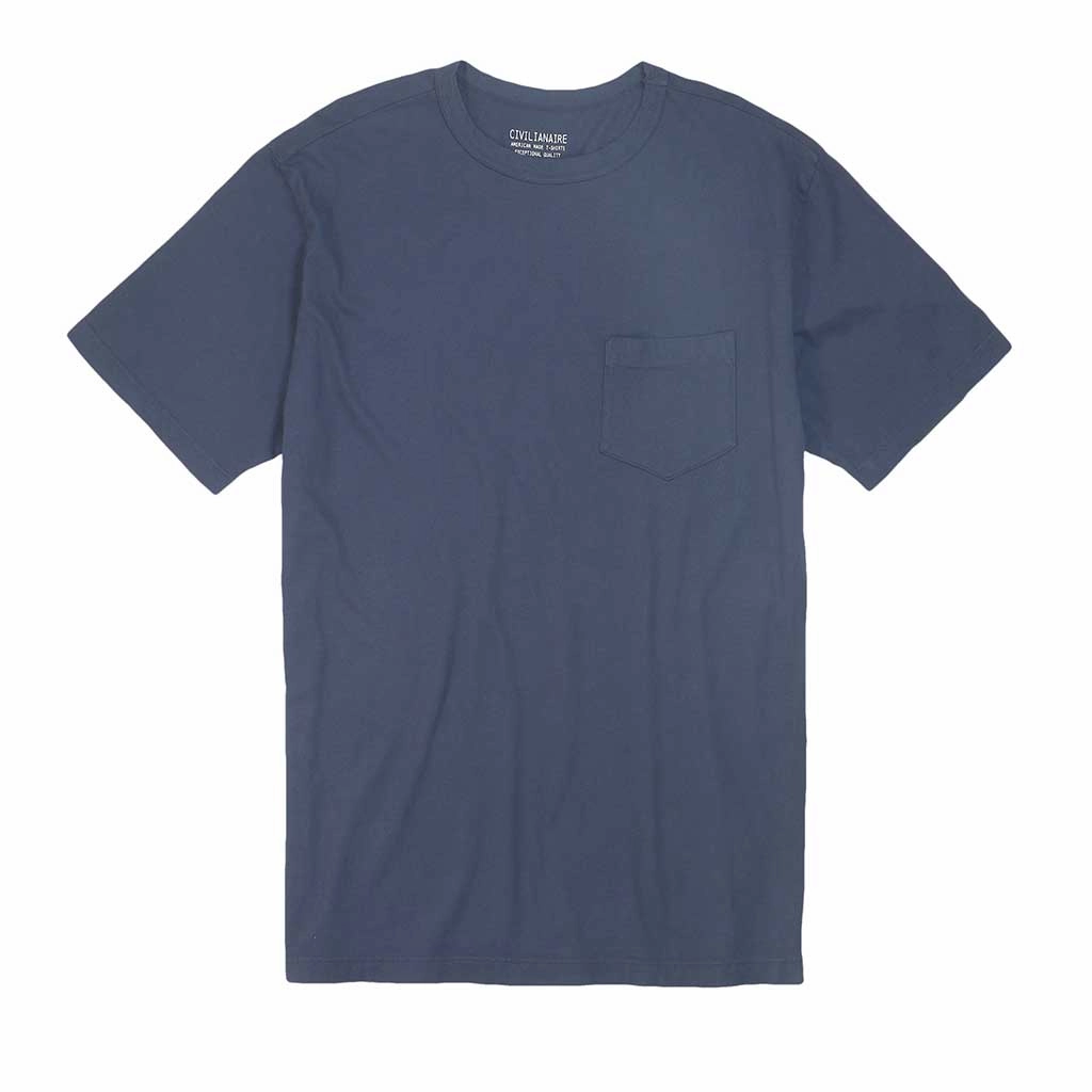 Crew Neck Short Sleeve 1 Pocket Tee - Dark Slate Blue ContrastStitching