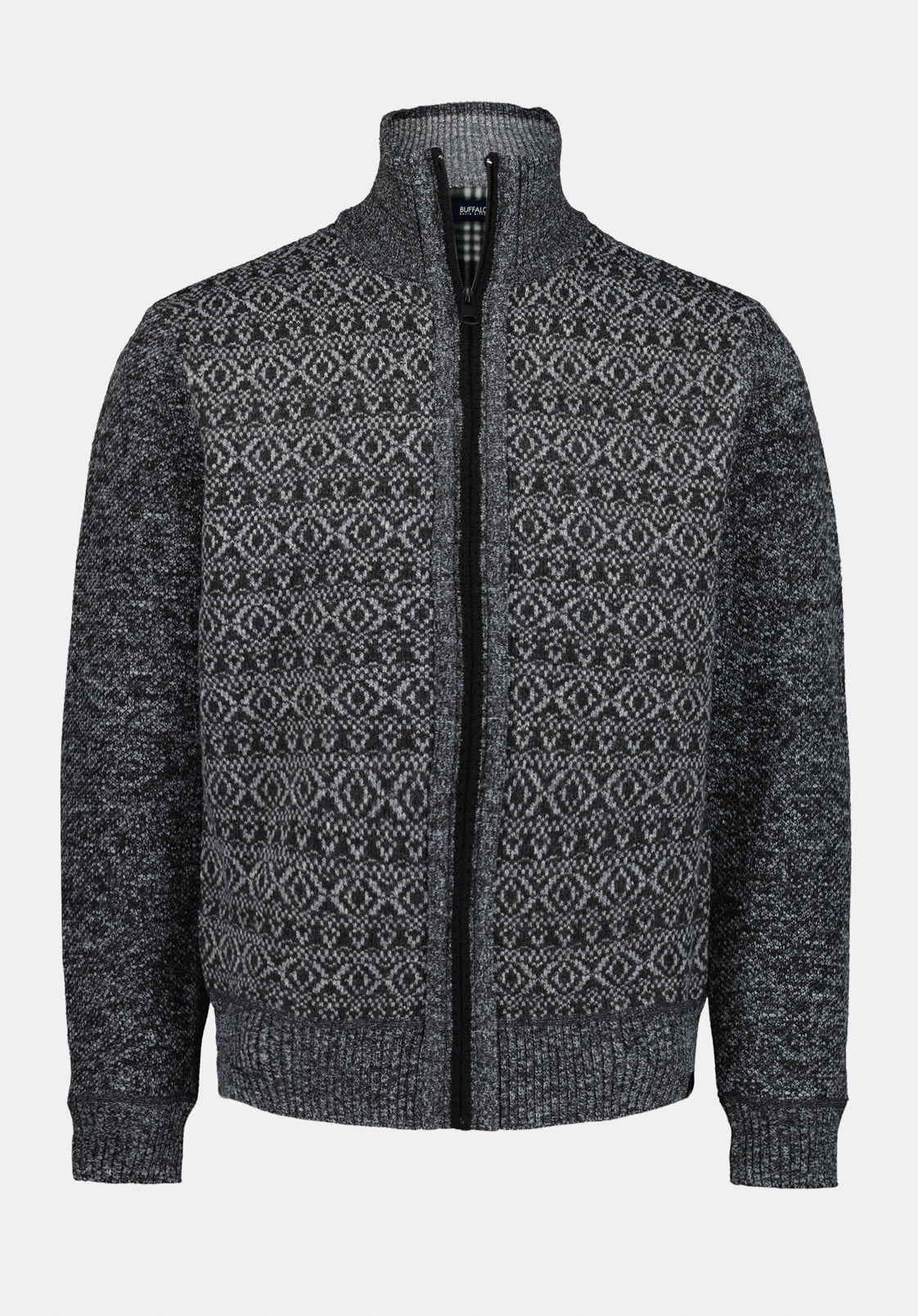 Winlow Men's Relaxed Full-Zip Jacquard Knit Sweater, Heather Grey - BM24749 Active Stretch Fit