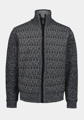 Winlow Men's Relaxed Full-Zip Jacquard Knit Sweater, Heather Grey - BM24749 Layered Knit Winter Layering Look