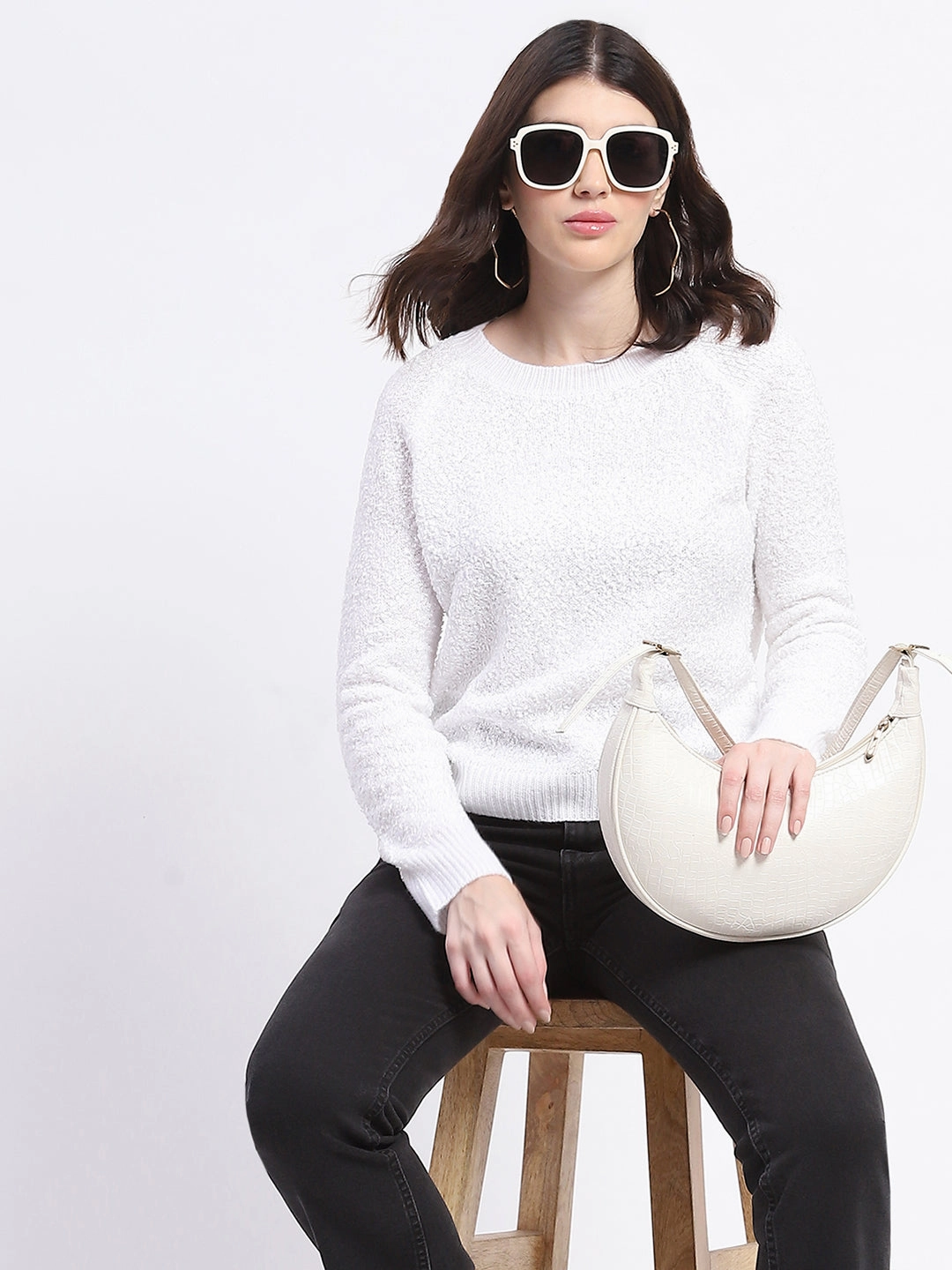 Quick Drying Technology Stretch Comfort Madame Self Design Off White Sweater