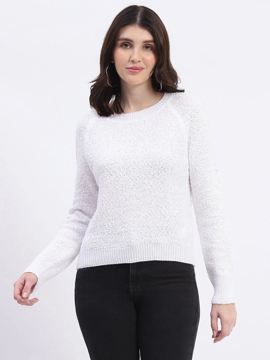 Madame Self Design Off White Sweater Smart Style