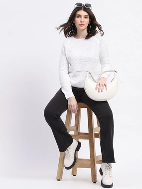 Relaxed Waist Madame Self Design Off White Sweater