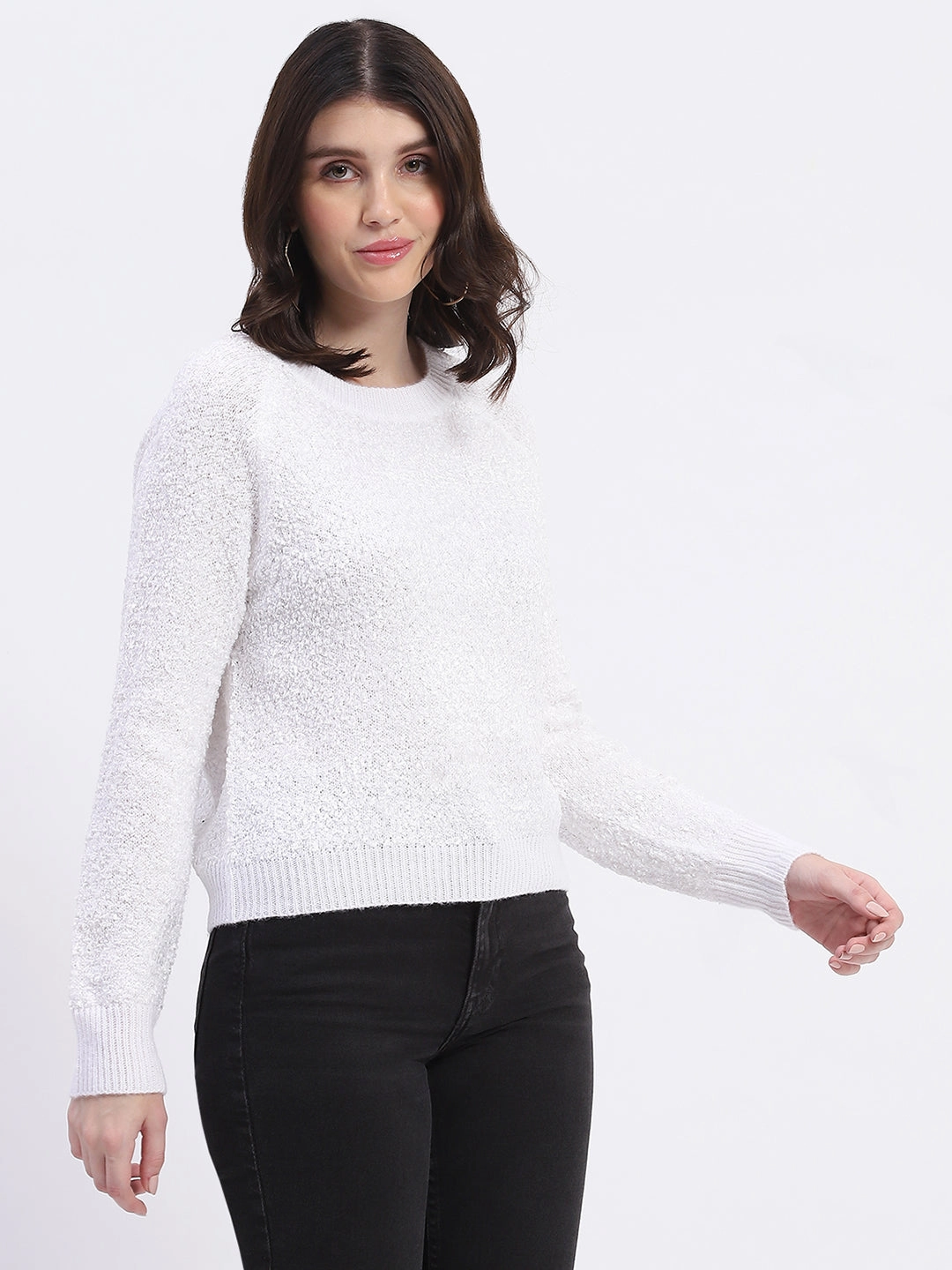 Comfy Warmth Madame Self Design Off White Sweater