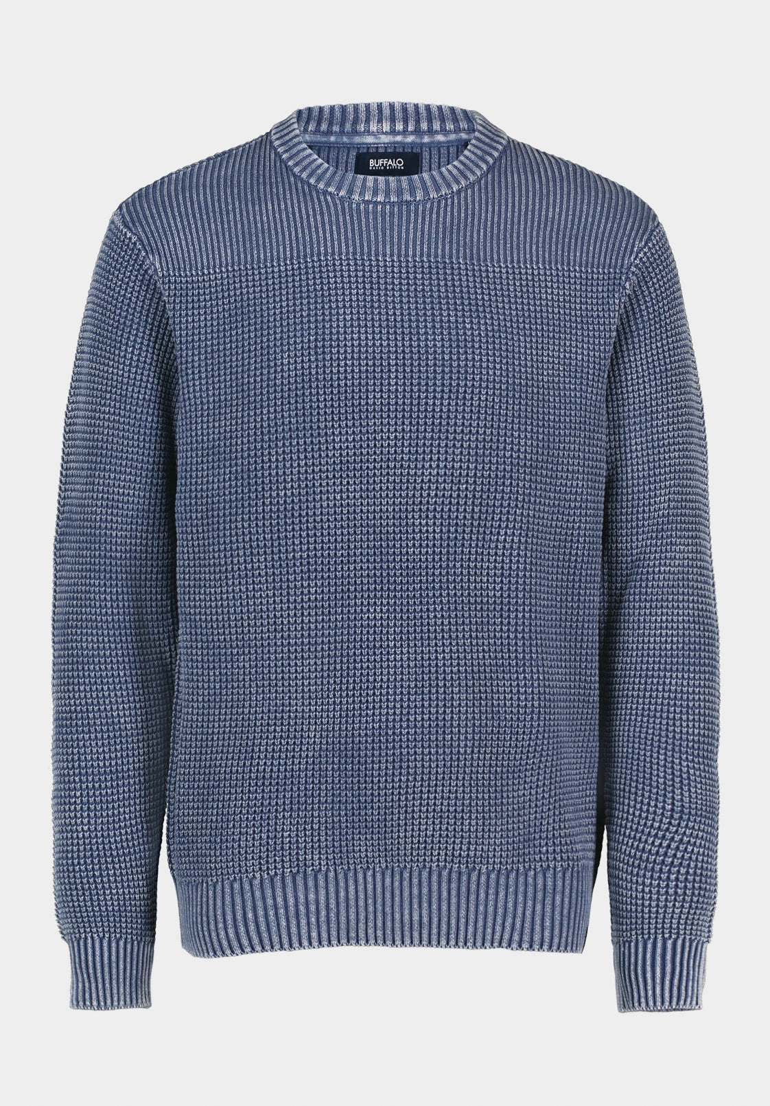 High Neckline Washy Men's Textured Knit Crewneck Sweater, Whale - BM24698