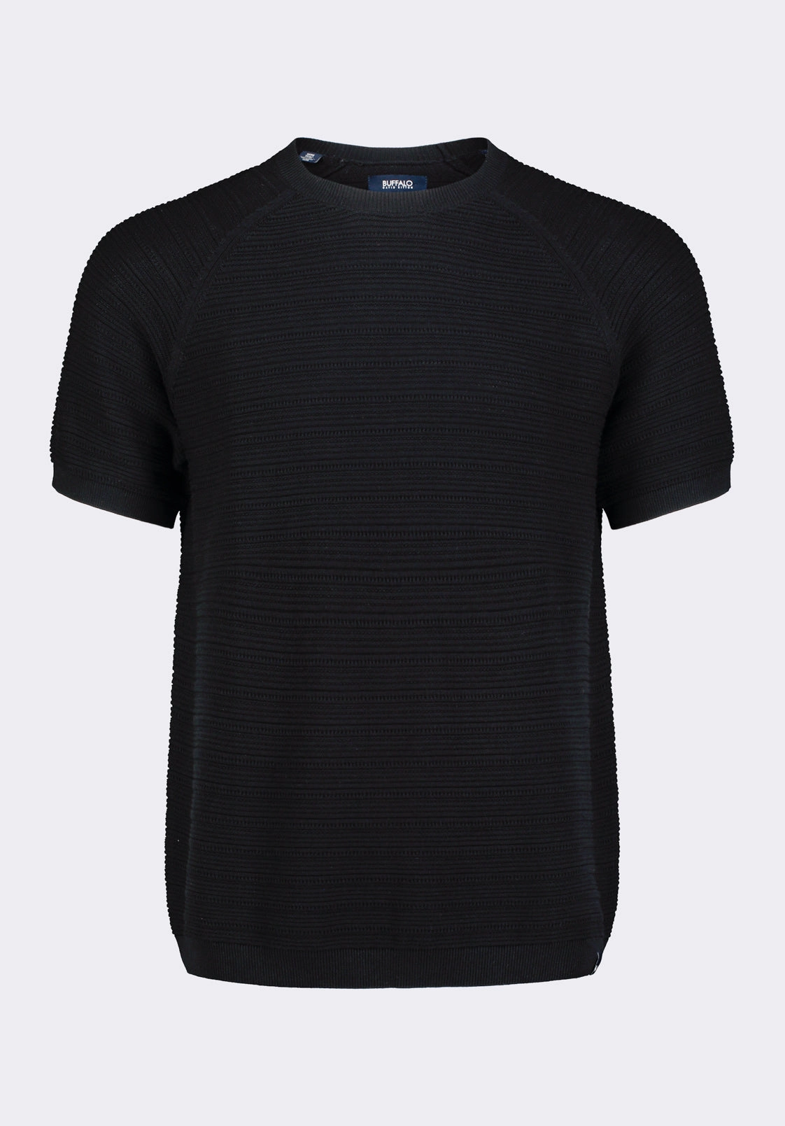 Curved Hemline Relaxed Vibe Wipped Men's Textured Knit Short-Sleeve Sweater Tee, Charcoal - BM24533