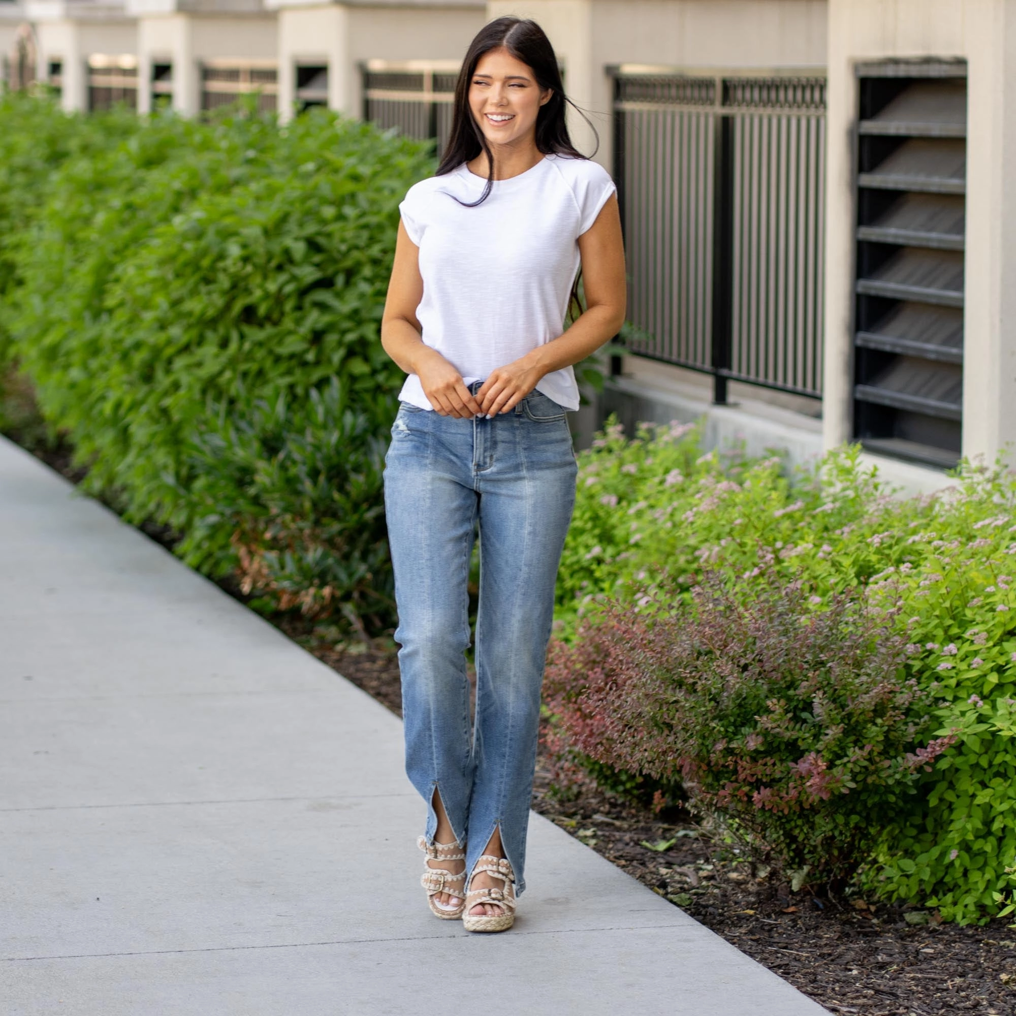 Easy Pair Wisteria Waves High Rise Front Inseam Straight Leg Regular & Plus Sizes