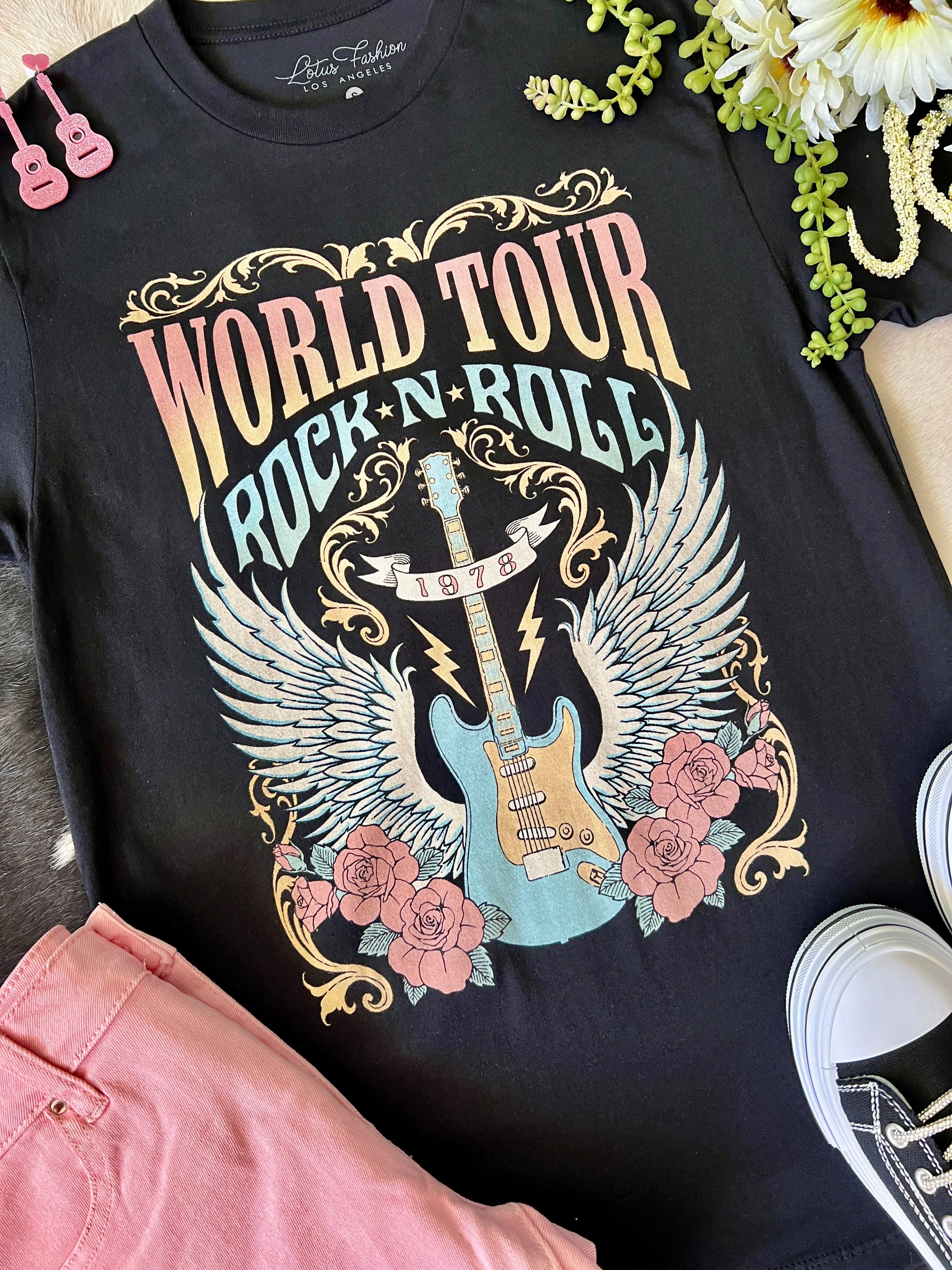 Self Fabric Tie Stylish Jacket World Tour Rock n Roll Black Tee