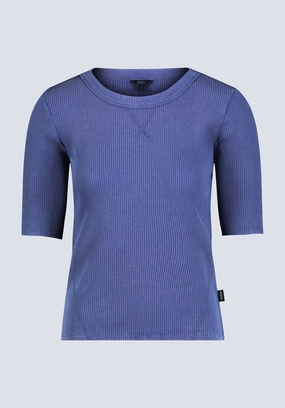 Casual Fit Temperature Control Technology Tabbey Women's Ribbed Half-Sleeve Top, Blue - KT0172H