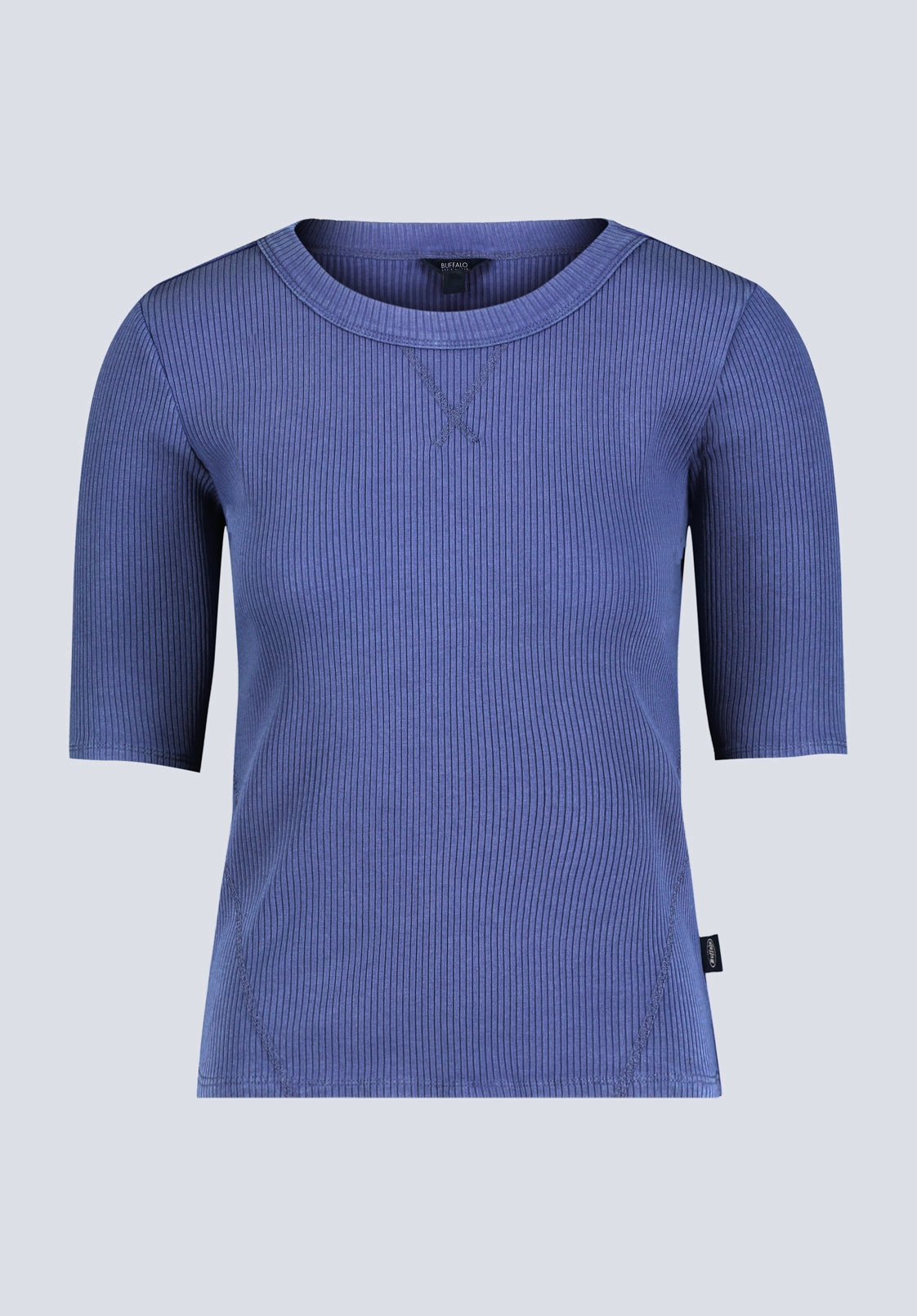 Tabbey Women's Ribbed Half-Sleeve Top, Blue - KT0172H Moisture Control Technology