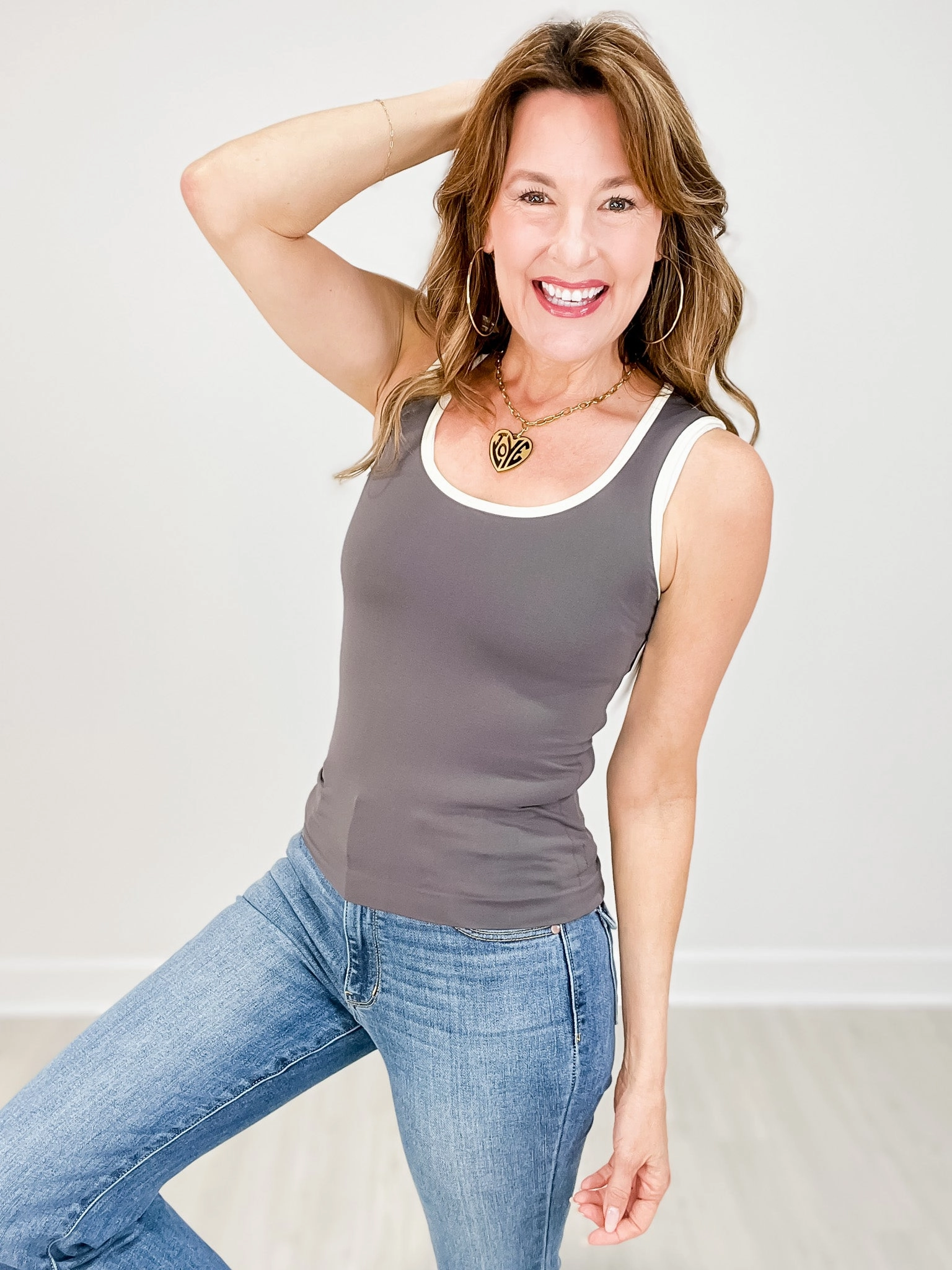 Yarn Dyed Fabric Two Tone U Neckline Seamless Tank - Group A