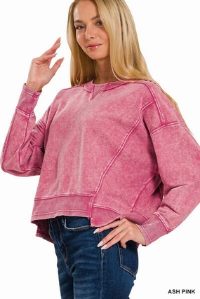 casual top NonIrritating Seams Pink French Terry Acid Wash Pullover*