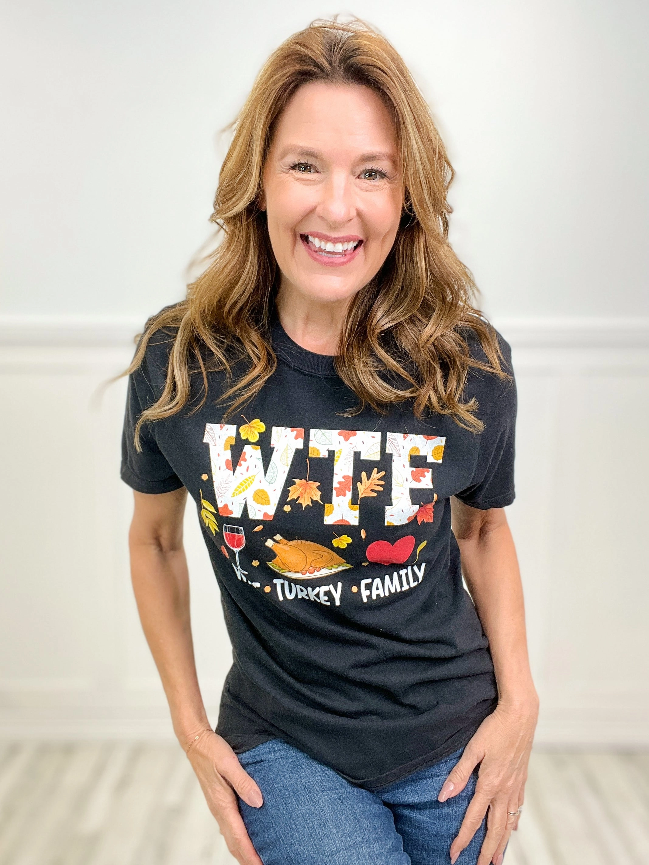 Button Down Collar Style Hypoallergenic Lining WTF Wine Turkey Family Graphic Tee