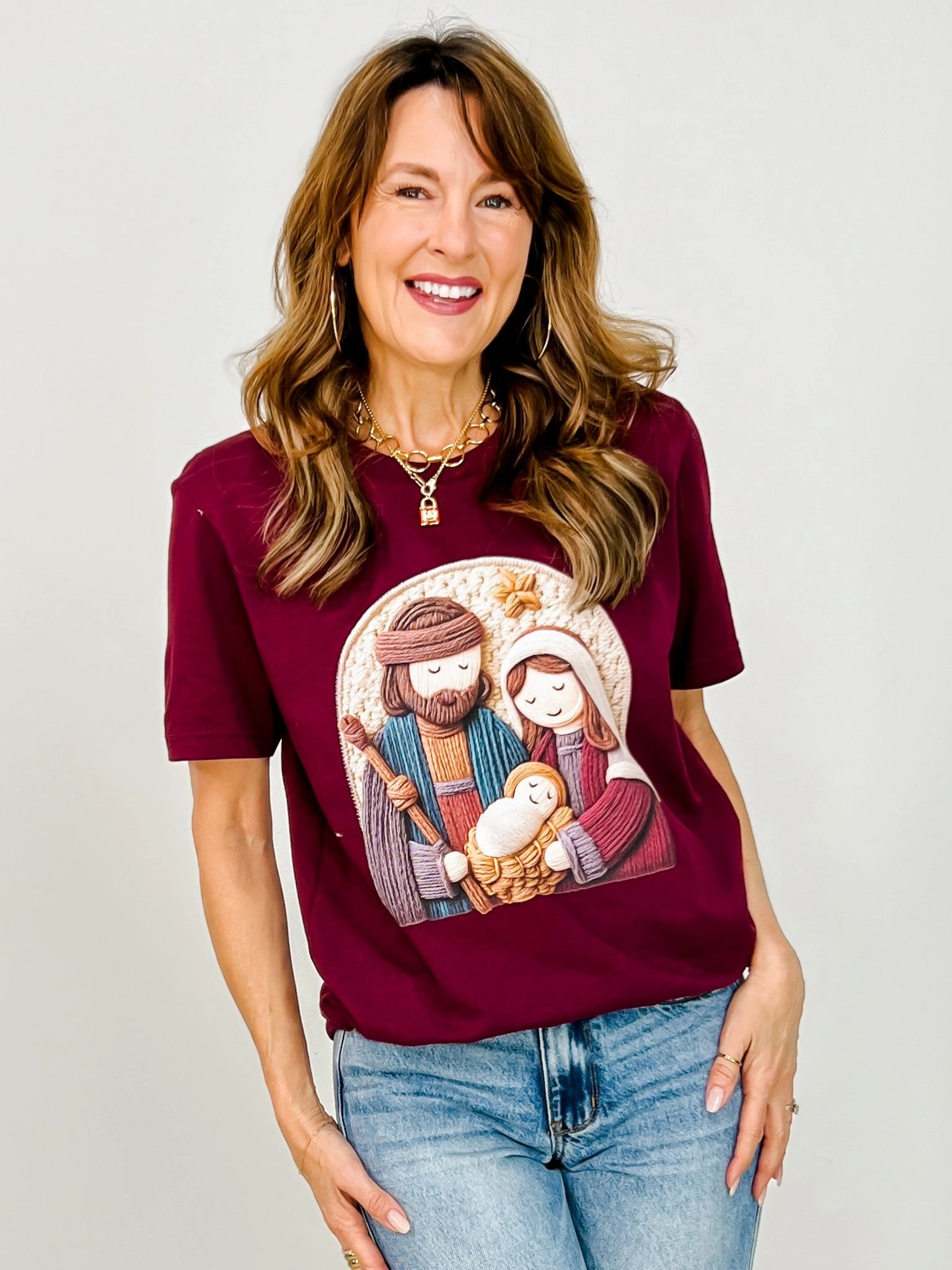 Flexible Hemline Yarn Nativity Graphic Tee