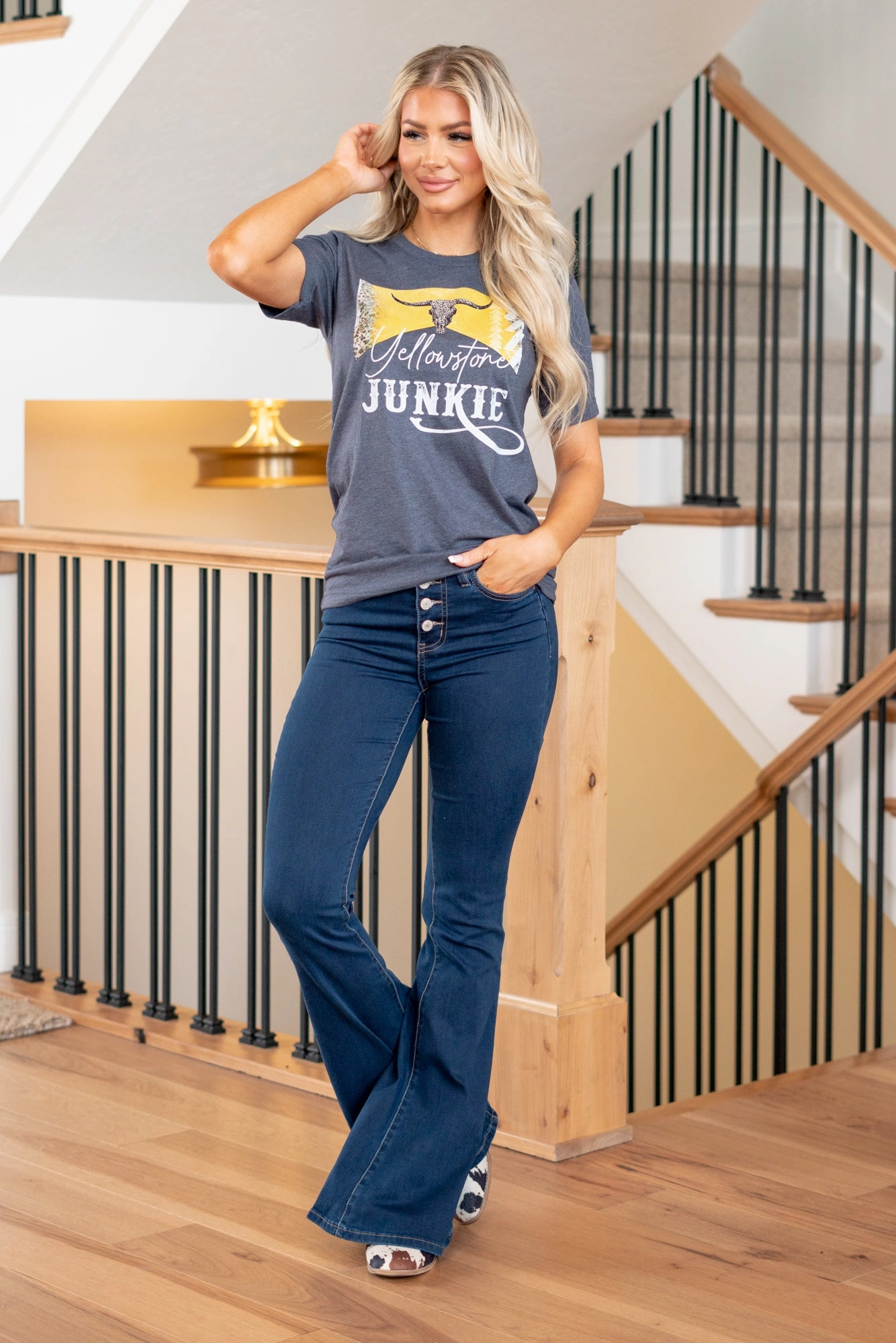 Urban Fashion Look Yellowstone Junkie Graphic  - Heather Navy T-Shirt