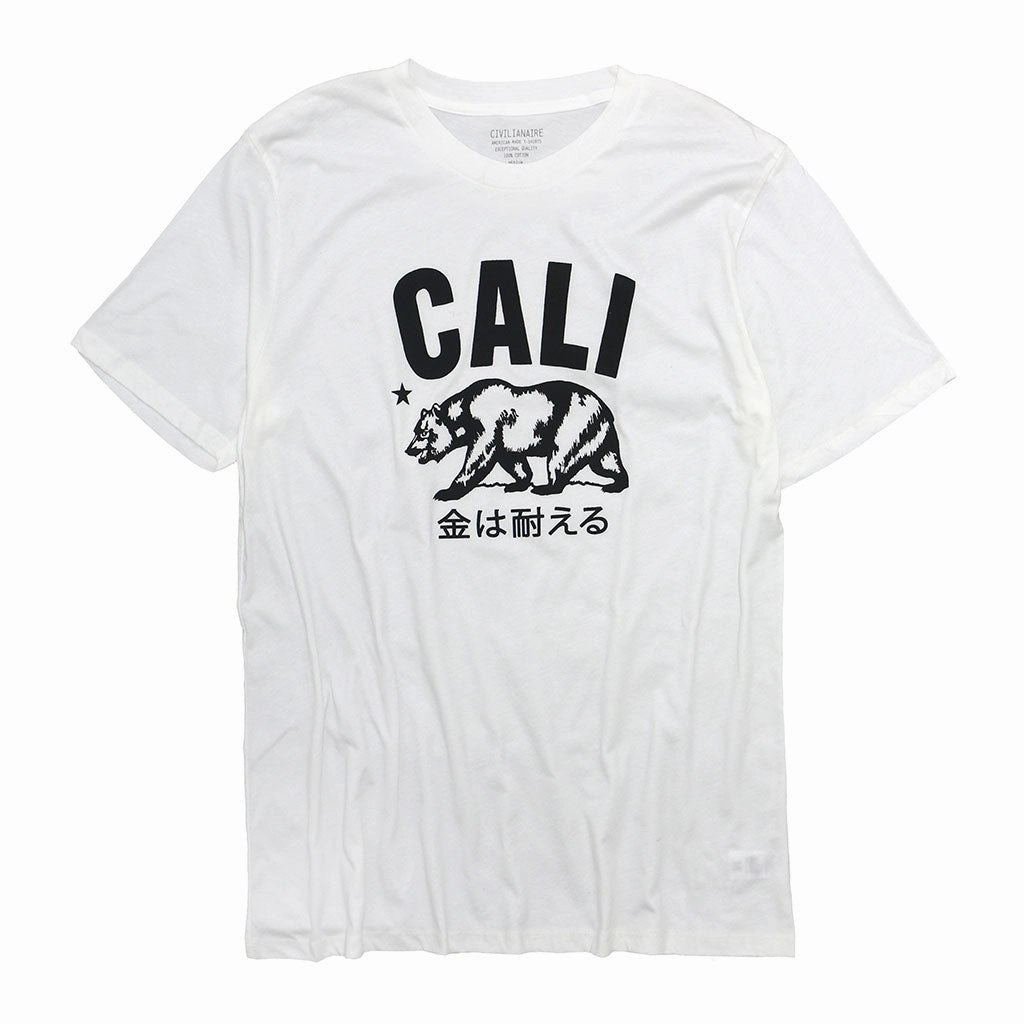"Don't Mess with Cali" Short Sleeve Mens Crew Neck Tee - Antique White TonalStitching