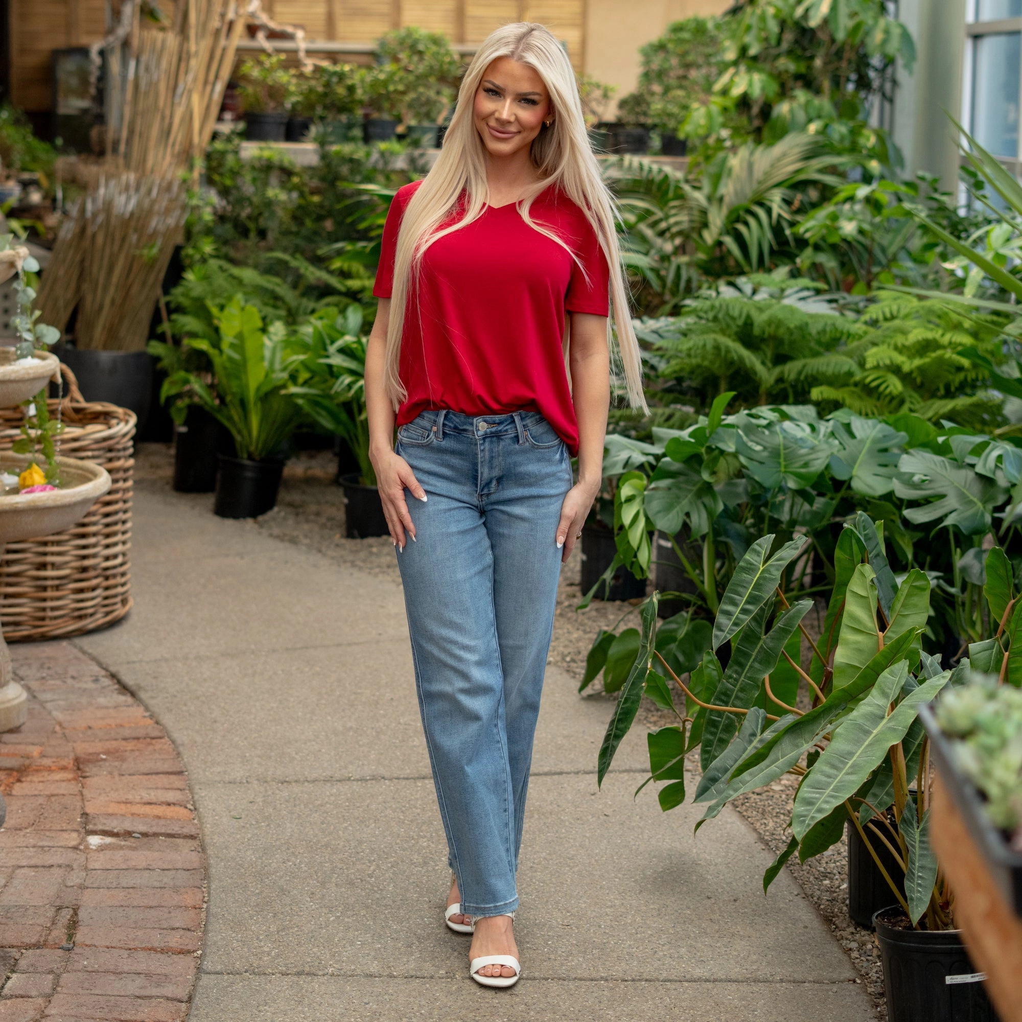 Any Time Wear Durable Summer Vibes Morning Mist Mid Rise Tummy Control Straight Leg Regular & Plus Sizes