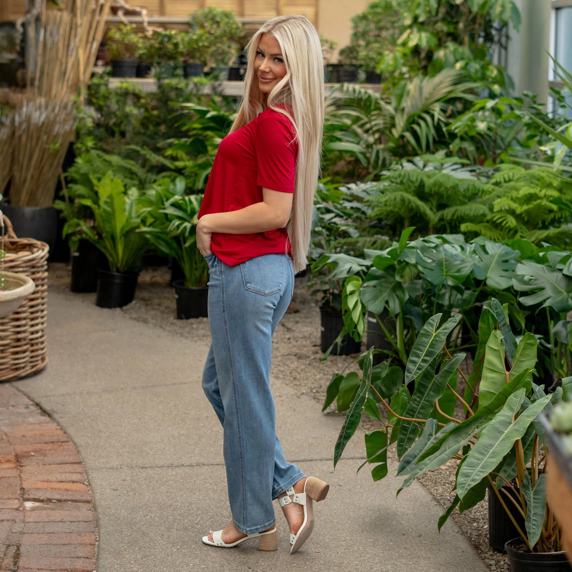 Relaxed Style Bold Morning Mist Mid Rise Tummy Control Straight Leg Regular & Plus Sizes