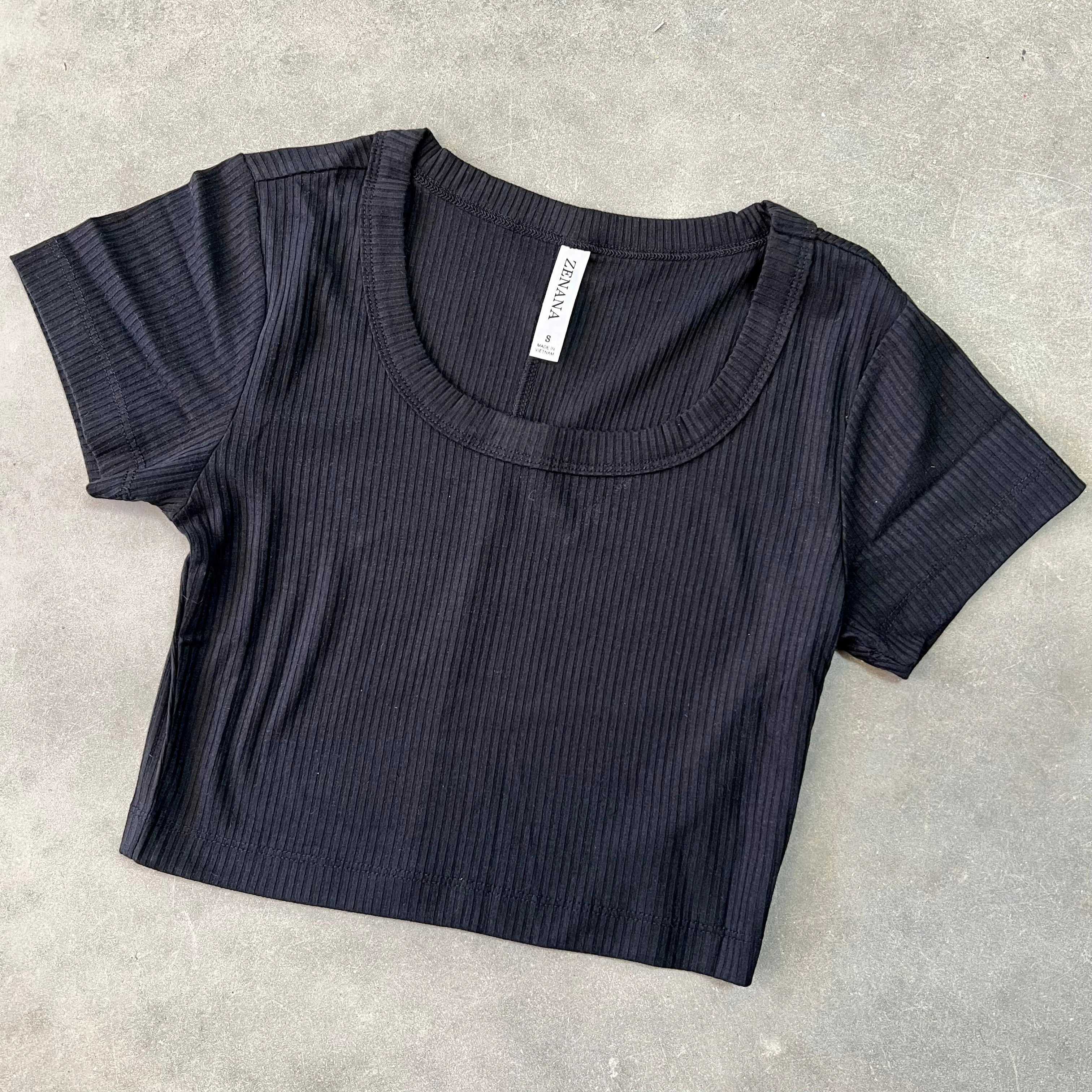 Zenana Ribbed Scoop Neck Crop Top DurableDoubleLayeredHem PolishedFinish